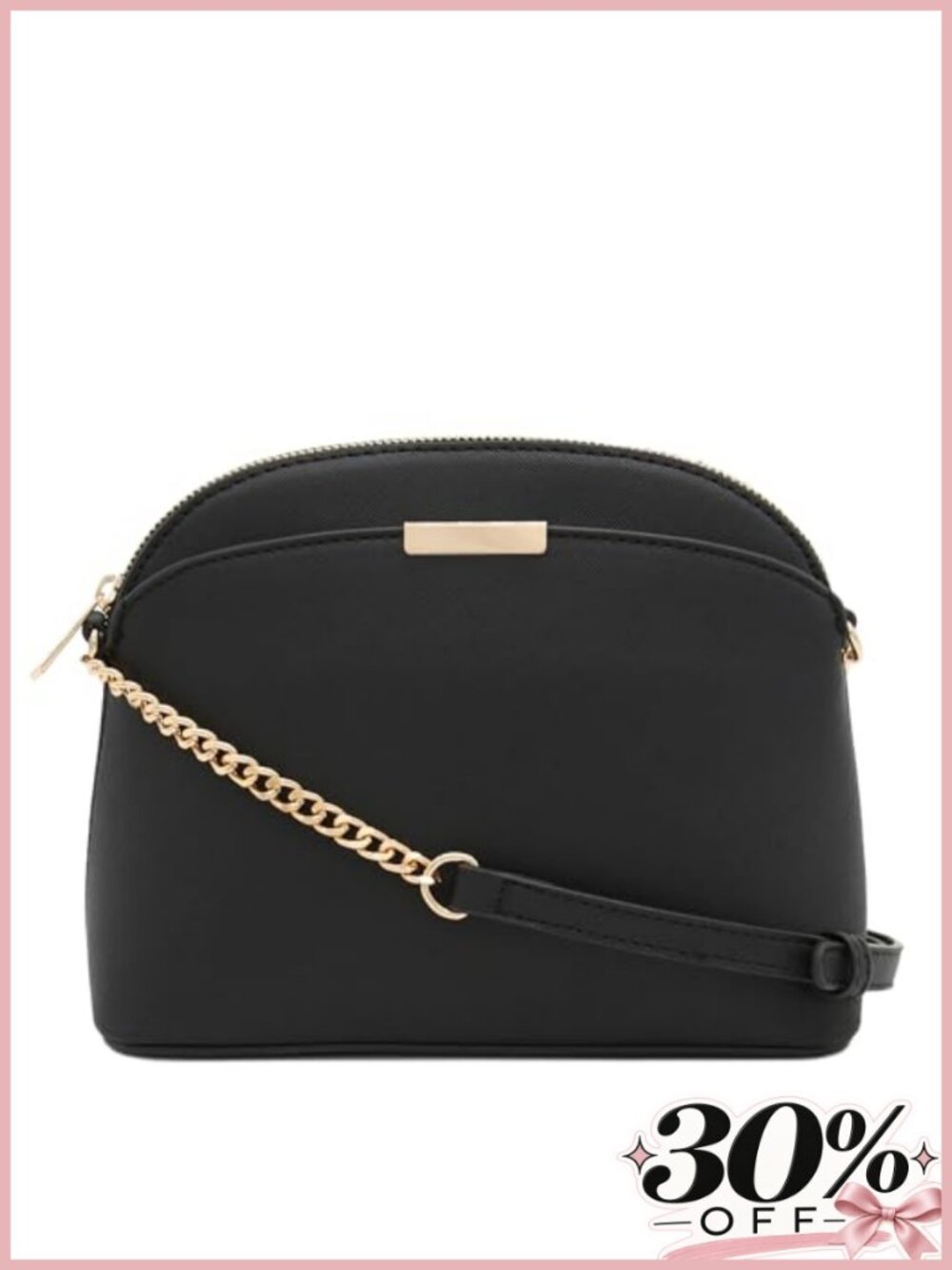 Small Dome Crossbody Bag with Chain Strap Faux Leather Adjustable